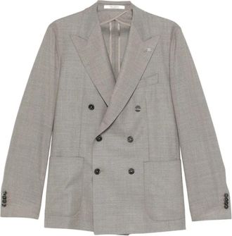 Tagliatore Double-Breasted Blazer - Heren - Blazers - Grijs - 2XL - Leer - Jassen