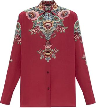 Etro Zijden shirt met print - Dames - Overhemden - Rood - 2XS - Pailletten - Overhemden