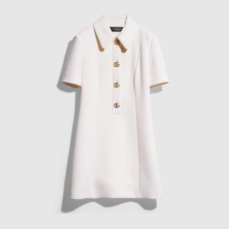Gucci Cr&ecirc;pe Wool Dress With Double G Button, White
