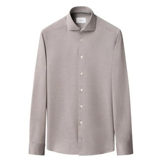 Eton Filo di Scozia Jacquard Knit Shirt - Heren - Casual Overhemden - Grijs - S - Katoen - Overhemden
