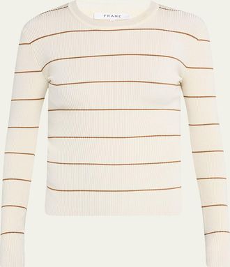 Frame Denim Stripe Rib-Knit Crewneck Top
