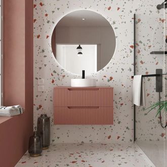 Aurlane Aurlane - Mueble de Baño 80cm Terracota - Cajones Ondulados - Lavabo Redondo Ø36cm