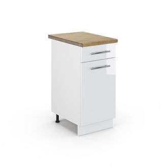Vicco Mobiletto Base Per Cucina Fame-line, Bianco Lucido, 40 Cm, Pl Rovere, Vicco