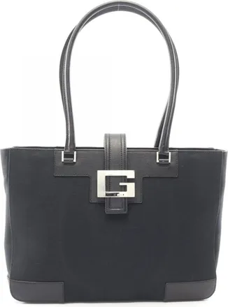 Gucci Black Canvas Leather Handbag Tote Bag (Pre-Owned)