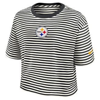 Nike Pittsburgh Steelers Striped Nike Womens NFL Cropped T-Shirt in Black | 048P10DW7L-MXN