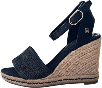 Tommy Hilfiger Wedges, female, Black, Size: 11 US Raffia Wedge Espadrille Sandal