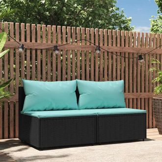 vidaXL Sof&aacute;s Centrales Jard&iacute;n Con Cojines 2 Uds Rat&aacute;n Sint&eacute;tico Negro Vidaxl