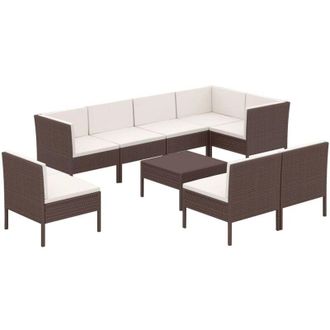 vidaXL Set Muebles De Jard&iacute;n 9 Pzas Y Cojines Rat&aacute;n Sint&eacute;tico Marr&oacute;n Vidaxl