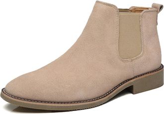 Generic Mens Chelsea Boots Casual Comfortable Slip-On Dress Men Ankle Fashion Boot Suede Boots for Men,Khaki,7 UK