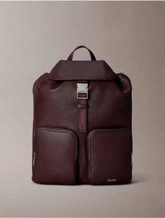 Calvin Klein Womens Logo Strap Flap Backpack - Brown