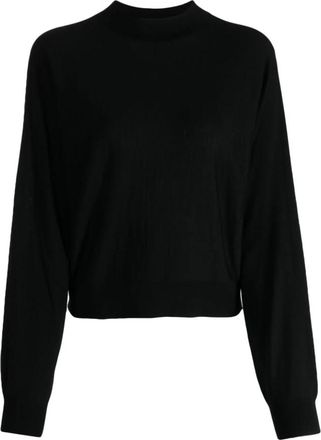 Theory Oversized Ribgebreide Trui met Ronde Hals - Dames - Ronde hals truien - Zwart - XS - Katoen - Truien & Vesten