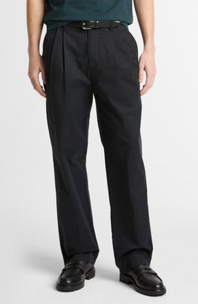 Vince Louie Pleated Stretch Cotton Pants in Black at Nordstrom, Size 30