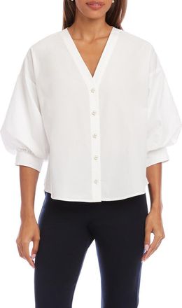 Karen Kane Lantern Sleeve Cotton Button-Up Shirt in Off White at Nordstrom, Size X-Large