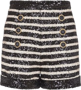 Balmain Short Shorts, female, Black, Size: S Striped Rhinestone-Embellished Shorts