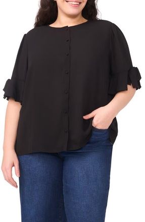 CeCe by Cynthia Steffe Ruffle Short Sleeve Shirt in Rich Black at Nordstrom, Size 2 X