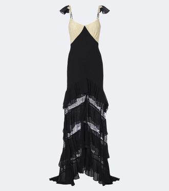 De La Vali Auralite lace-paneled tiered gown