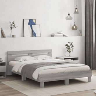 vidaXL Vidaxl - Cama Con Cabecero Madera De Ingenier&iacute;a Gris Sonoma 140x190 Cm