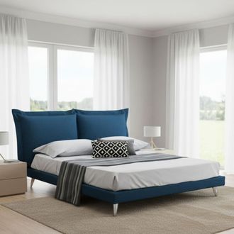 Dmora Dmora - Cama Matrimonial Dgiraud, Cama Fija En Tela Con Pies, 100% Made In Italy, Adecuado Para Colch&oacute;n 160x190 Cm, Azul