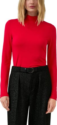 s.Oliver Langarmshirt S.OLIVER, Damen, Gr. 44, salsa rot, Web, Obermaterial: 95% Viskose, 5% Elasthan, unifarben, figurbetont h&uuml;ftbedeckend, Rundhals, Shirts L