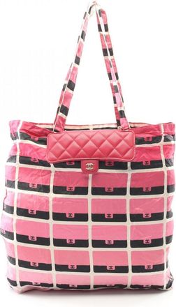 Chanel Multi-Color Pink Leather Fabric Tote Bag (Pre-Owned)