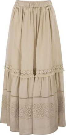 Max Mara Wkipallore Lange Linnen Rok - Dames - Maxi Rokken - Beige - 3XS - Linnen - Rokken
