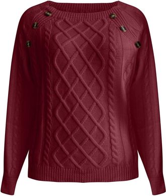 Generic Ladies Clothes Weird Fish Womens Fashion Wearall Womens Autumn and Winter Casual Square Neck Button Knit Pullover Sweater Oversized Jumpers for Women 