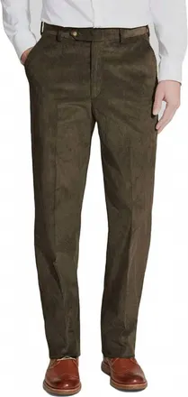 Berle Mens 8 Wale Luxury Italian Corduroy Pant - Hampton Plain Front In Olive