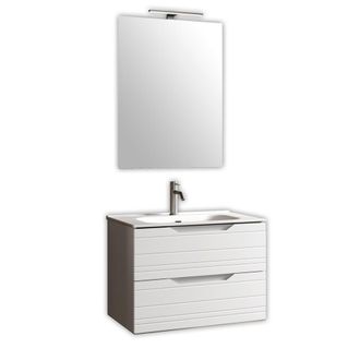 Aquadesign Mueble de baño con espejo de 4 piezas en mdf blanco mate