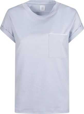 Eleventy Tops, Dames, Blauw, S, Katoen, T-shirt met ronde hals