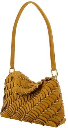 Paco Rabanne Womens Scalloped Leather Shoulder Bag Brown Calfskin