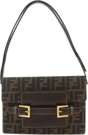Fendi Pre-owned Shoulder Bags, female, Brown, Size: ONE SIZE Pre-owned Zucca Nylon Canvas Shoulder Bag