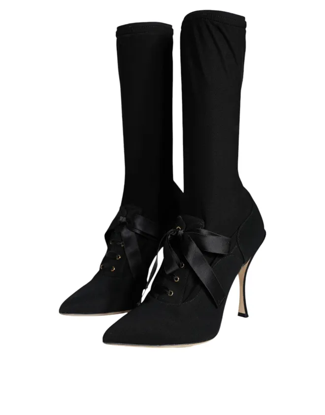 Stiletto Heel Mid Calf Boot - Black