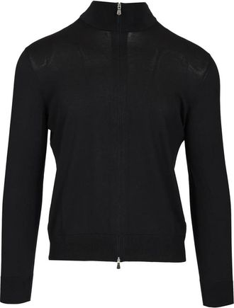 Tagliatore Katoen en Zijde High Neck Zip Sweater - Heren - Vesten - Blauw - 3XL - Katoen - Truien & Vesten