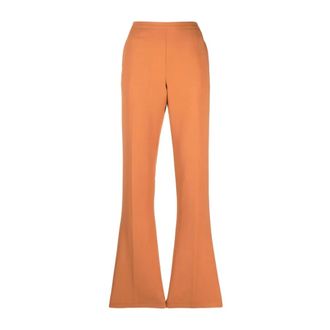 Forte_Forte Broeken, Dames, Oranje, M, Leer, Stretch Cady Crepe Broek met Lage Taille