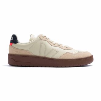Veja Mens V-90 Leather Sneakers In Beige, Pierre Almond Black