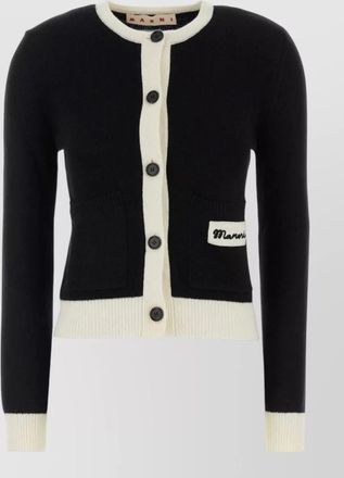 Marni wool blend cardigan contrast trim pockets
