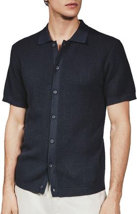 7 Diamonds Nash Knit Short Sleeve Button-Up Shirt in Navy at Nordstrom, Size Xx-Large