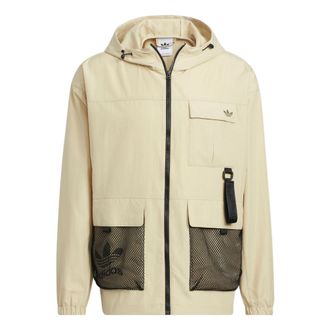 adidas Mens adidas originals Logo Printing Pattern Multiple Pockets Hooded Zipper Jacket Yellow HS1910
