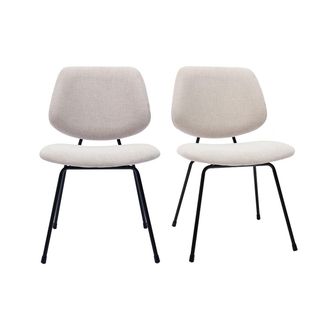 Miliboo Miliboo - Set De 2 Sillas De Dise&ntilde;o De Tejido Efecto Aterciopelado Beige Y Metal Negro Barnet