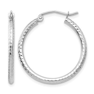 Diamond2Deal 14k Gold Diamond-cut 2x25mm Round Tube Hoop Earrings