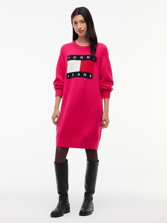 Tommy Hilfiger Womens Tommy Jeans Badge Mini Sweater Dress - Bright Cerise Pink - XL