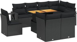 vidaXL Set De Sof&aacute;s De Jard&iacute;n 8 Piezas Y Cojines Rat&aacute;n Sint&eacute;tico Negro Vidaxl