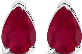 House of Brilliance 14K Gold 6x4MM Pear Shaped Gemstone Solitaire Stud Earrings in Red Ruby | White at Nordstrom