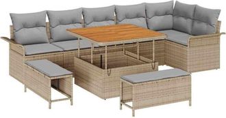 vidaXL Vidaxl - Conjunto De Sof&aacute; De Jard&iacute;n Con Coj&iacute;n 9 Pcs Beige, Gris Claro