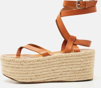 Isabel Marant Tan Leather Ankle Wrap Platform Espadrille Sandals