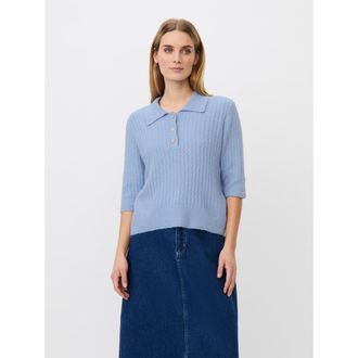 Masai MaFynoria Short Sleeve Relaxed Knit Polo in Powder Blue at Nordstrom, Size Xx-Large