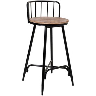 Wanderlust Deco Wanderlust Deco - Taburete Con Respaldo De Metal Y Madera Gris 41x41x88