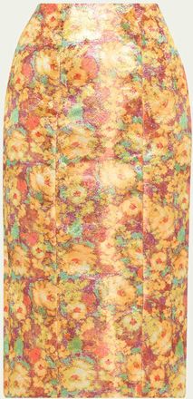 Markarian Tammy Metallic Floral Jacquard Midi Skirt
