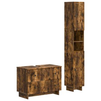 vidaXL Juego De Gabinete De Ba&ntilde;o De 2 Piezas Ede Roble Ahumado Vidaxl