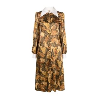 ERL Erl, Kleedjes, Dames, Bruin, L, Polyester, Printed Satin Shirt Dress Woven